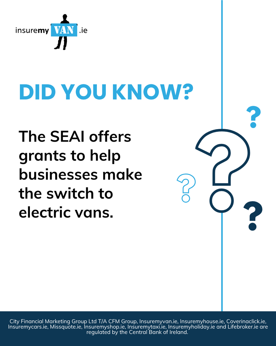 📣 If you're buying a new N1 category EV — including large panel vans — you could be eligible for financial support.
Visit the SEAI website to check it out 👌

#insuremyvan #newarticles #didyouknow #truckdriverlife #ad