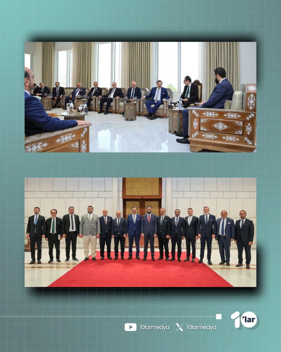 📌Suriye Arap Cumhuriyeti Cumhurbaşkanı Ahmed el-Şaraa, Türkiye Odalar ve Borsalar Birliği (TOBB) heyetini başkent Şam’daki Halk Sarayı’nda kabul etti. Heyete, TOBB Başkanı ve Dünya Odalar Federasyonu (WCF) Başkanı Rifat Hisarcıklıoğlu başkanlık etti.