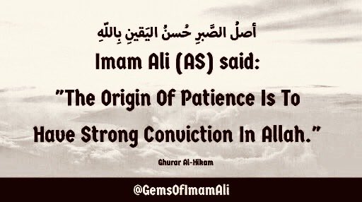 GemsOfImamAli's tweet photo. #ImamAli (AS) said:
"The Origin Of Patience Is
To Have Strong Conviction
In Allah."
#YaAli #HazratAli #MaulaAli
#ImamHussain #ImamSajjad
#SayyidaZainab #AhlulBayt
#LessonsFromKarbala
#TragedyOfKarbala https://t.co/v8fKsupBy6