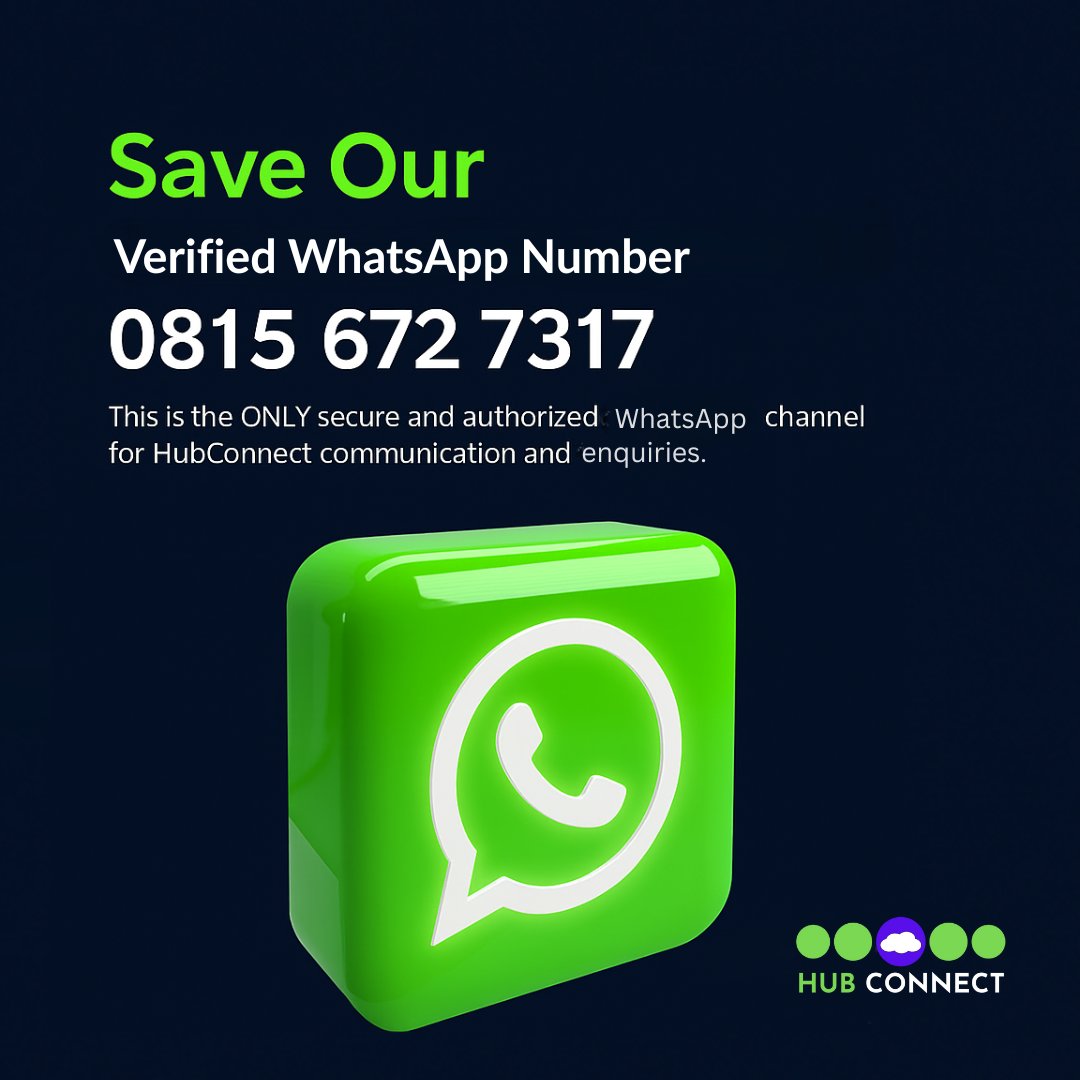 hubconnecthq's tweet image. Save Our Official WhatsApp Line!  

For fast, verified support and onboarding, reach HubConnect directly via: 💬 0815 672 7317  

No middlemen. No scams. Just real people, real solutions.  

#HubConnect #VerifiedWhatsApp #SupportThatWorks #CommunityDriven