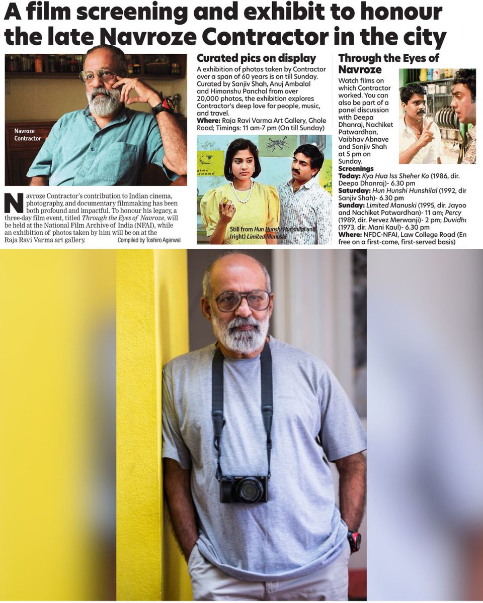 PuneTimesOnline's tweet photo. Pune pays homage to legendary cinematographer and photographer Navroze Contractor. Through timeless frames, unforgettable films.
#NavrozeContractor #Tribute #PuneEvents #IndianCinema #PhotographyExhibition #NFDC #NFAI #VisualStorytelling #PuneTimes https://t.co/cr4h8GnFY5