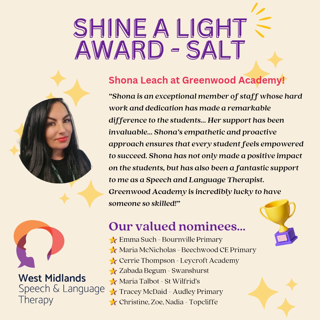WMISLT2's tweet image. Each term we shine a light on staff who go the extra mile 🌟
Congrats to this term’s #SaLT and #OT winners—Shona and Charlotte! You’ve both won free resources for your setting @GW_Academy
A big well done to all our nominees for your continued hard work and dedication! 💜#bravo
