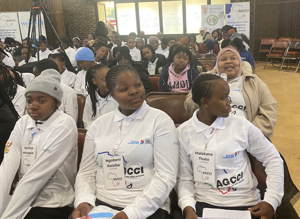 DBE_SA's tweet photo. #AGCCI | Today the African Girls Can Code Initiative (AGCCI) boot camp kicked off with a reflections session during which the girls shared their thoughts and experiences with the #AGCCI so far.  

#GirlsInTech #GirlsInSTEM #CodingAndRobotics https://t.co/gQlSy77dEH