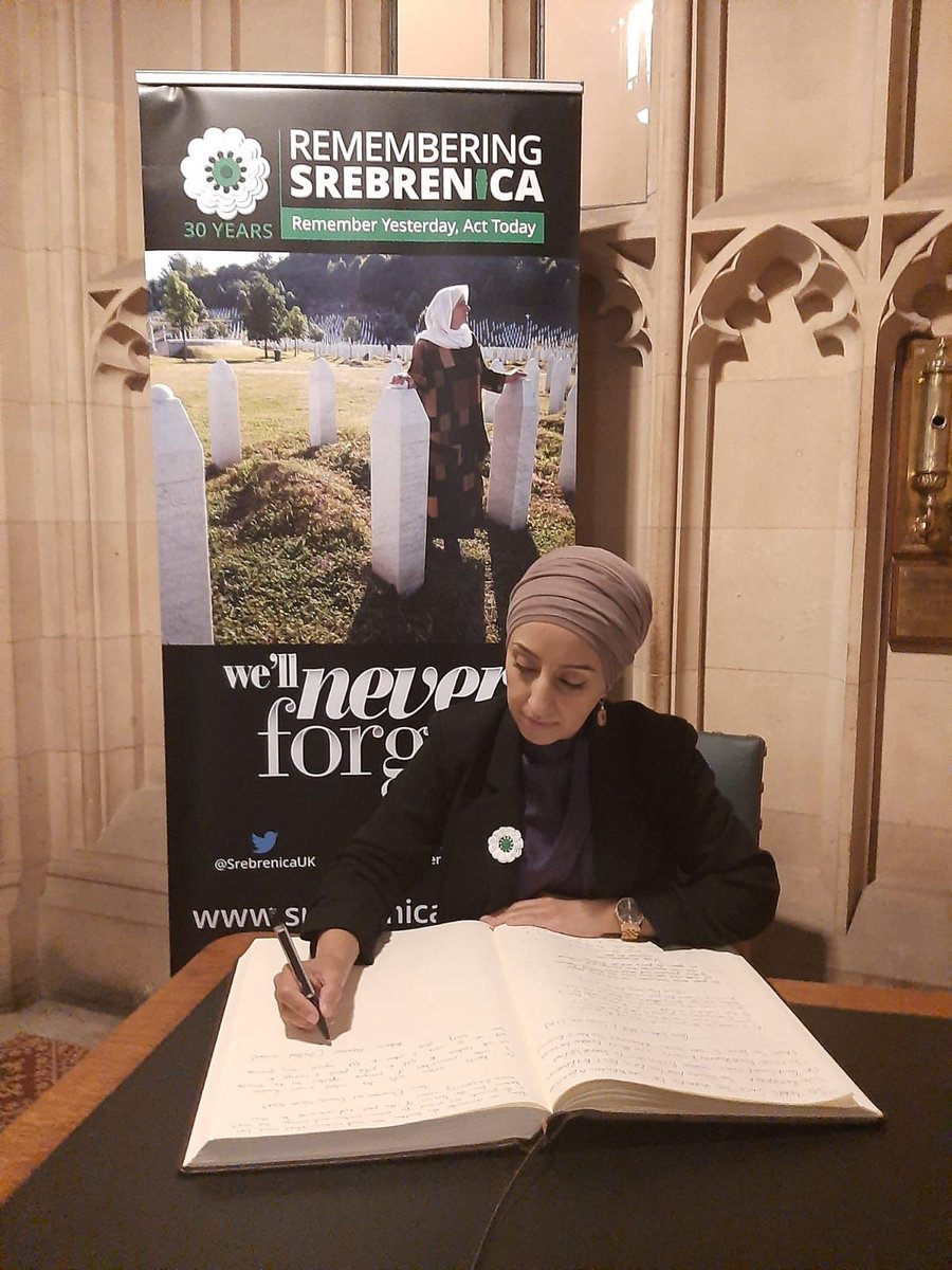 Today, we remember the victims of the Srebrenica genocide, where thousands of men and boys were murdered over several days in an area deemed by the UN to be safe.

It was a solemn and humbling experience to write in the memorial book, to come together with my colleagues and say