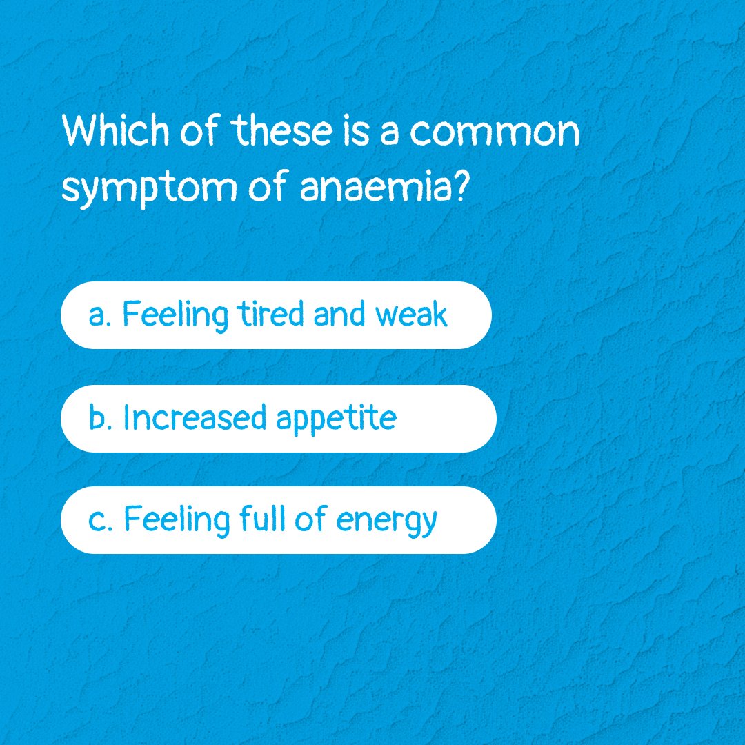 UNICEFROSA's tweet image. Quiz Time:
Which of these is a common symptom of anaemia?
Drop your answers in the comments.