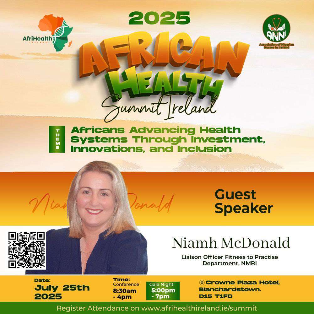 Association of Nigerian Nurses in Ireland (@anni_nurse) on Twitter photo We are thrilled to welcome <a href="/niamhmcdonald7/">Niamh McDonald 🇮🇪 🌈 🌍 ✊🏿☮️🌻</a> of the <a href="/NMBI_ie/">Nursing and Midwifery Board of Ireland</a> as a Special Guest to the African Health Summit Ireland 2025 <a href="/AfriHealthIre/">African Health Summit Ireland</a>
Register now at: lnkd.in/ef5amfRa
#AfricanHealthSummit2025 #HealthEquityIreland #HealthcareLeadership #BrainGain #TAHAwards We are thrilled to welcome <a href="/niamhmcdonald7/">Niamh McDonald 🇮🇪 🌈 🌍 ✊🏿☮️🌻</a> of the <a href="/NMBI_ie/">Nursing and Midwifery Board of Ireland</a> as a Special Guest to the African Health Summit Ireland 2025 <a href="/AfriHealthIre/">African Health Summit Ireland</a>
Register now at: lnkd.in/ef5amfRa
#AfricanHealthSummit2025 #HealthEquityIreland #HealthcareLeadership #BrainGain #TAHAwards
