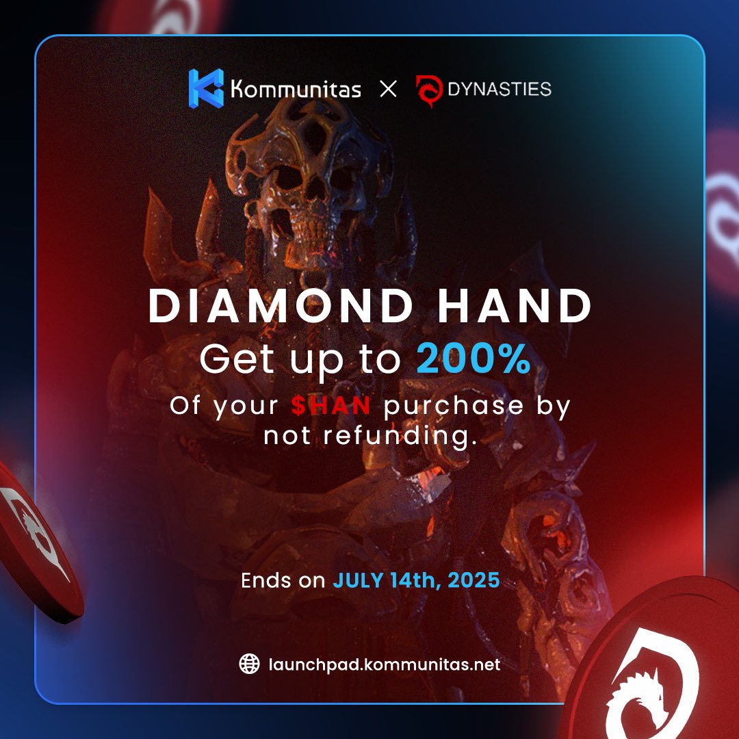 Kommunitas Official (@kommunitasnet) on Twitter photo Hello $KOMmunity!
We’re excited to celebrate the <a href="/HanToken/">Dynasties Ecosystem & $HAN Token</a> listing with an exclusive event! To make it even more special, we’re offering a unique reward for those who join in the celebration.
Here’s the detail:
🔹 Get up to 200% of your $HAN purchase simply by not refunding!
🔹 Hello $KOMmunity!
We’re excited to celebrate the <a href="/HanToken/">Dynasties Ecosystem & $HAN Token</a> listing with an exclusive event! To make it even more special, we’re offering a unique reward for those who join in the celebration.
Here’s the detail:
🔹 Get up to 200% of your $HAN purchase simply by not refunding!
🔹