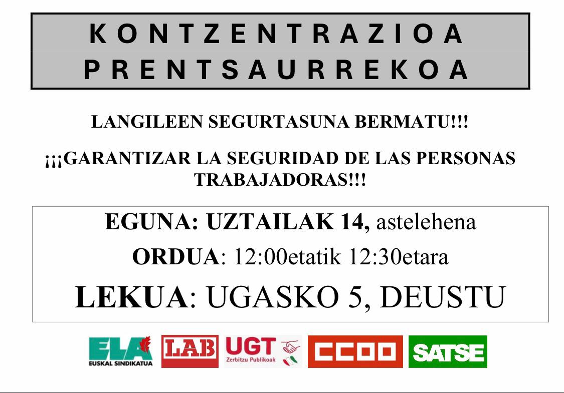 🔴 Bilbon izandako azken gertaeraren harira, langileek neurri eraginkorrak eta behar besteko baliabideak exijitzen dituzte.

Hurrengo astelehenean mobilizatuko dira Deustun.

📢 Segurtasuna bermatu!