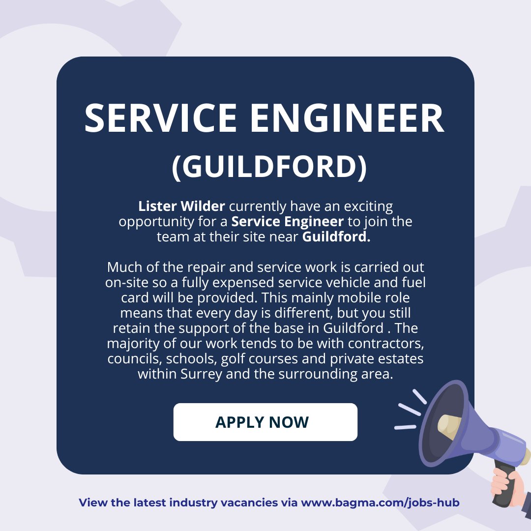 BAGMA_tweets's tweet image. BAGMA member Lister Wilder is currently looking for a Service Engineer to join their team! Learn more about this role and how to apply here 👉shorturl.at/B4MqL

Want to advertise a vacancy? Get in touch with admin@bagma.com 
#LandBasedCareers #AgriEngineering #MachineryJobs