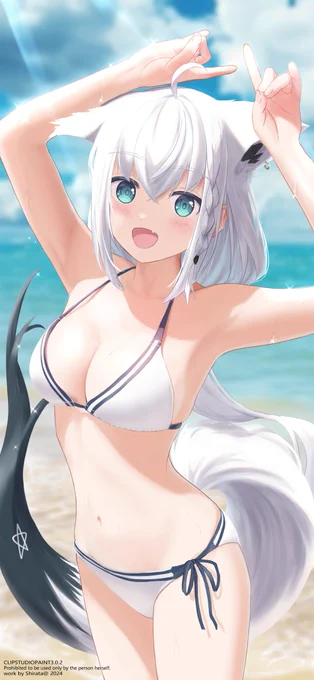 過去絵再掲シリーズ⑫ 去年の夏コミ本の表紙絵水着フブちゃん #絵フブキ