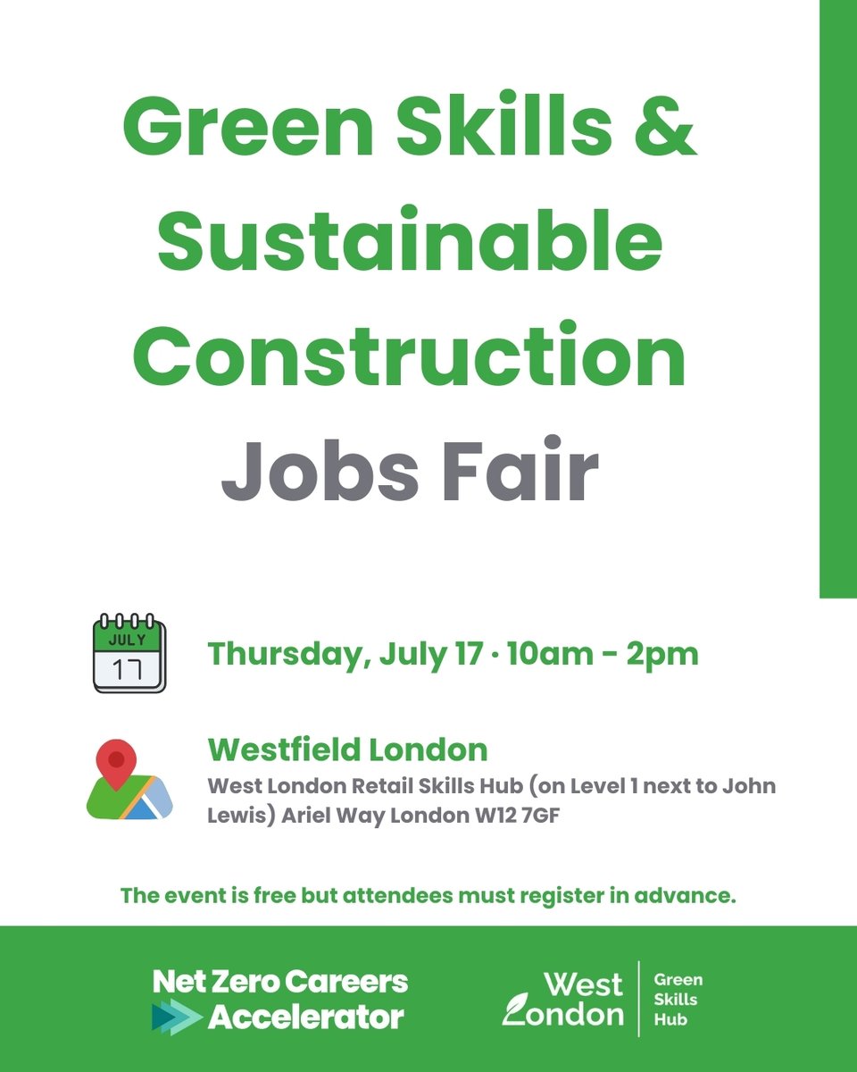 We're excited to announce we'll be attending the Green Skills &amp; Sustainable Construction Job Fair on Thursday 17th July 2025, from 10AM - 2PM!
Come find us at the West London Retail Skills Hub.

Jobseekers sign up here: eventbrite.co.uk/e/green-skills…

#GreenSkills #JobFair #MITSkills