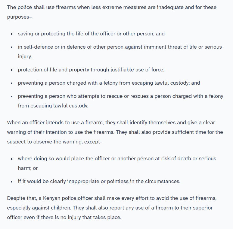 KiambuTweep's tweet photo. The law is unequivocal. Police are fully aware of when to use lethal force, inflict harm, or fire warning shots, even in the absence of specific orders. https://t.co/olGADl4GcC