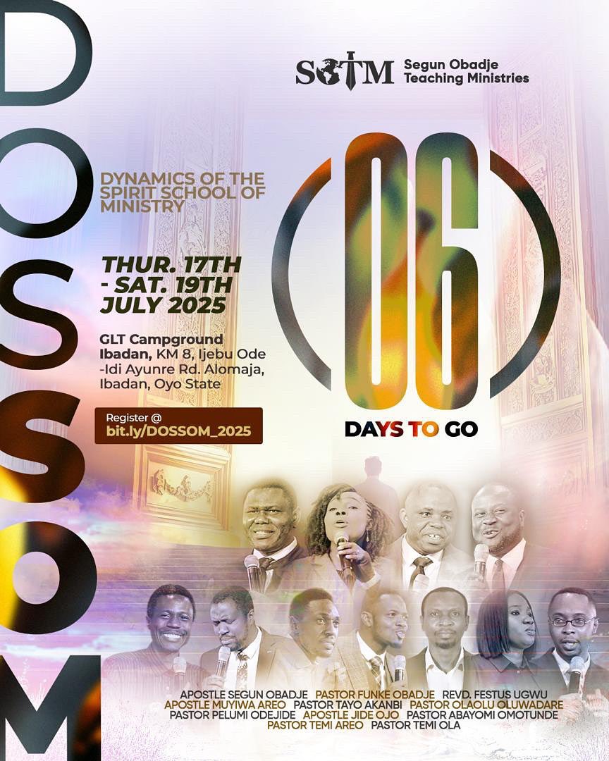 sotmonline's tweet photo. 6 DAYS TO GO!
Every move of God comes with a call. And every call demands a response.
DOSSOM 2025 is a response to the Spirit; to be taught, trained, and transformed.
Are you ready?
Register now: https://t.co/XQKqgnXkVT
#DOSSOM2025 #SchoolOfTheSpirit #MoveOfTheSpirit https://t.co/2qorfBqeHj