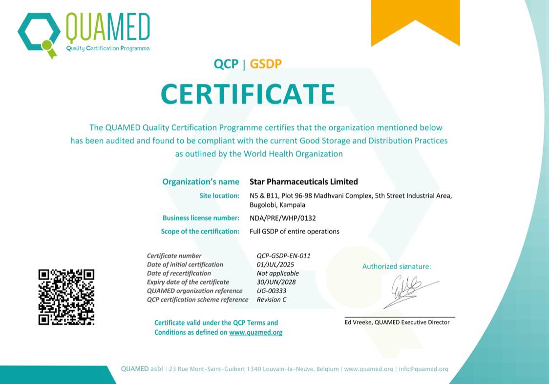 Proud to share that our Uganda Supply Chain is the first in the country to be certified for WHO’s Good Storage &amp; Distribution Practices (GSDP) by QUAMED! A big milestone in our commitment to quality, integrity &amp; patient care.
#GSDP #WHO #Quality #PhillipsPharma