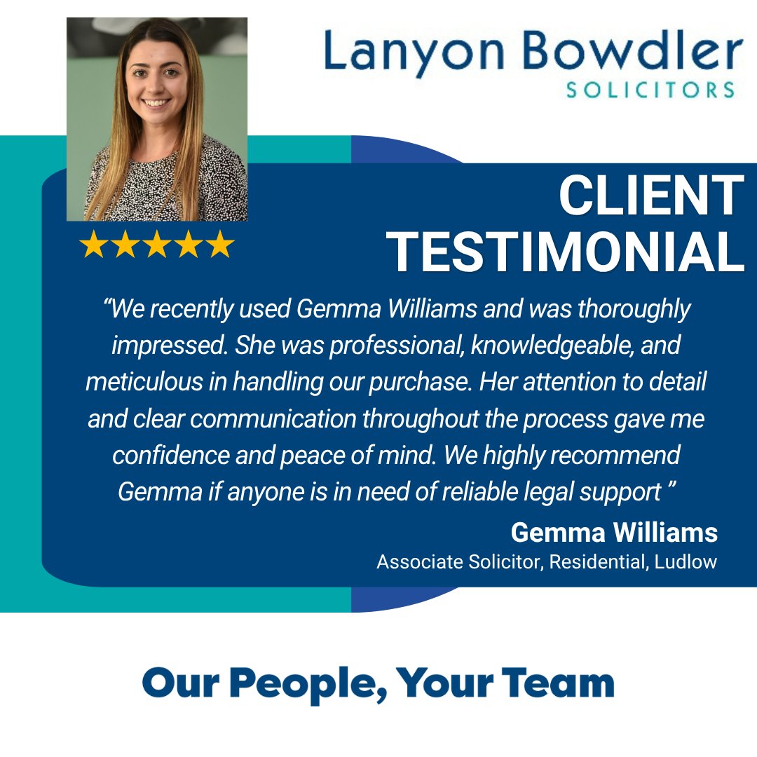 Lanyon Bowdler (@lanyonbowdler) on Twitter photo Gemma Williams is an associate solicitor based in Ludlow. She has received some lovely feedback from a client she helped with the purchase of their property. See more of our <a href="/ReviewSolicitor/">ReviewSolicitors</a> feedback: bit.ly/3C47azm
#CustomerSatisfaction #property Gemma Williams is an associate solicitor based in Ludlow. She has received some lovely feedback from a client she helped with the purchase of their property. See more of our <a href="/ReviewSolicitor/">ReviewSolicitors</a> feedback: bit.ly/3C47azm
#CustomerSatisfaction #property