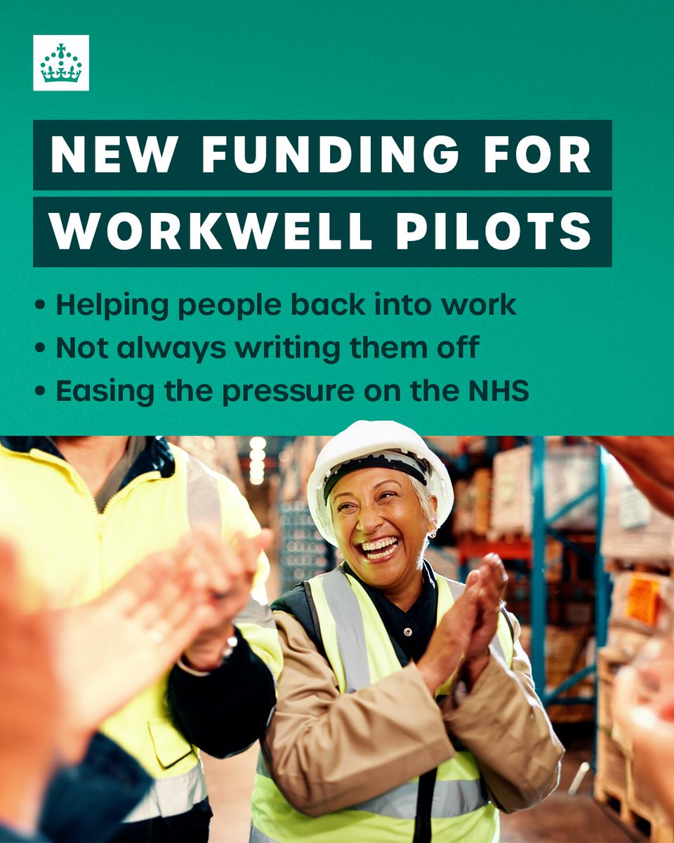 ⏩ We're moving from a system that manages sickness to one that promotes health, work and prosperity.
 
💼 This year, we're providing new funding to 15 WorkWell pilots across the country to help people back into work and ease NHS pressures.
 
📰 gov.uk/government/new…