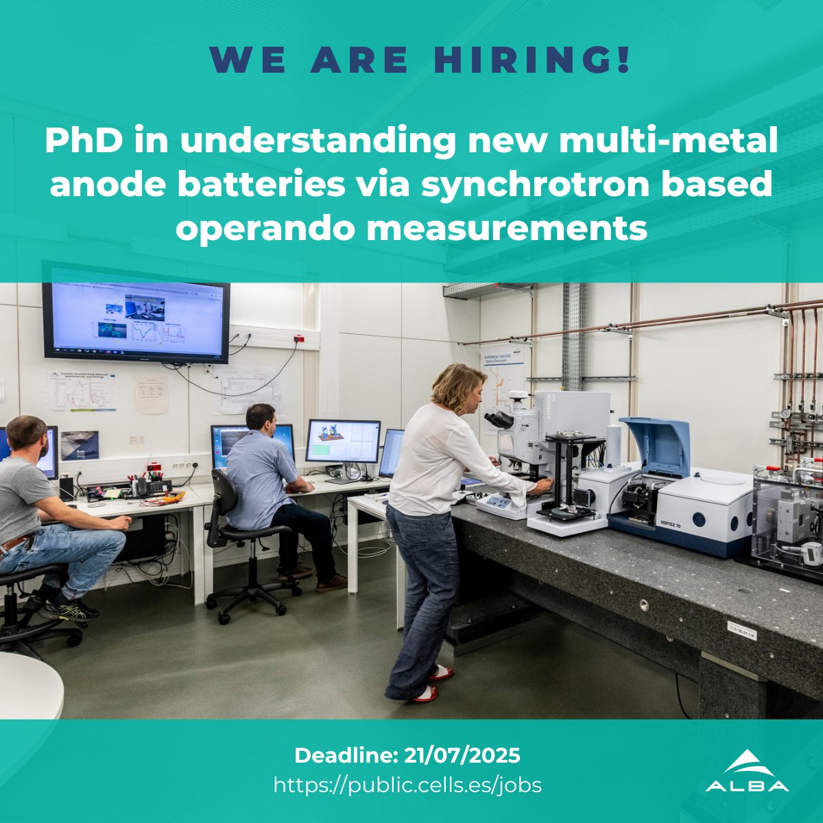 #JobOffer🔊
We are offering a #PhD position of three years where the successful candidate will be involved in various #battery #operando characterization techniques to better understand and improve metal anode #batteries.

More info
👉public.cells.es/jobs/#!/jobs/p…

<a href="/icmabCSIC/">icmabCSIC</a>