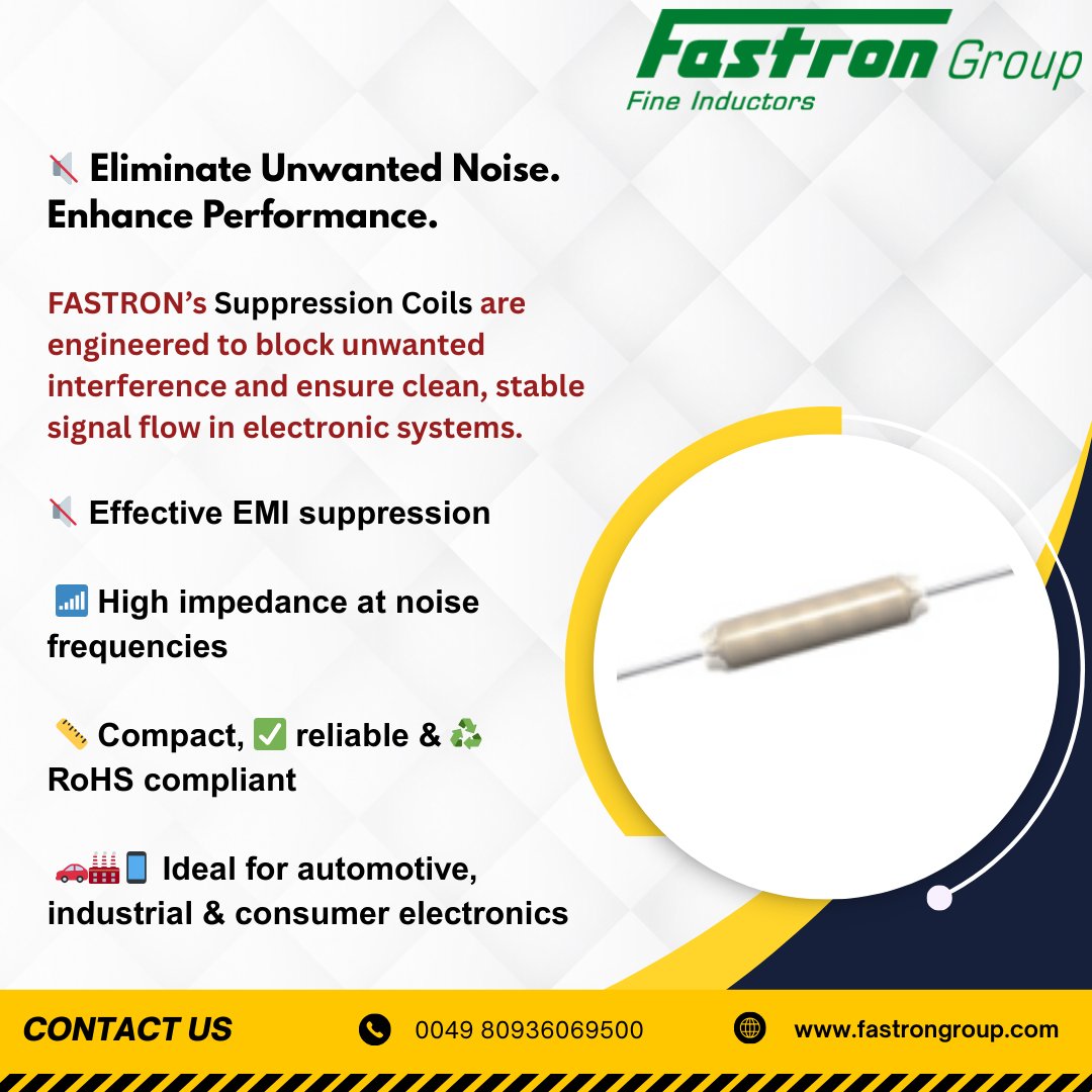 FastronGroup's tweet image. 🔇 Eliminate Unwanted Noise. Enhance Performance.

FASTRON’s Suppression Coils are engineered to block unwanted interference and ensure clean, stable signal flow in electronic systems.

For more info: fastrongroup.com

#FastronGroup #SuppressionCoils #NoiseSuppression