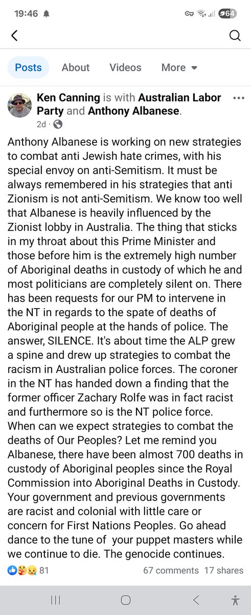 <a href="/DougCameron51/">Doug Cameron</a> Where is the Special Envoy to counter Racism against Aboriginal peoples, especially after the NT Coroners Report, but not only in the NT its everywhere! Post from Ken Canning