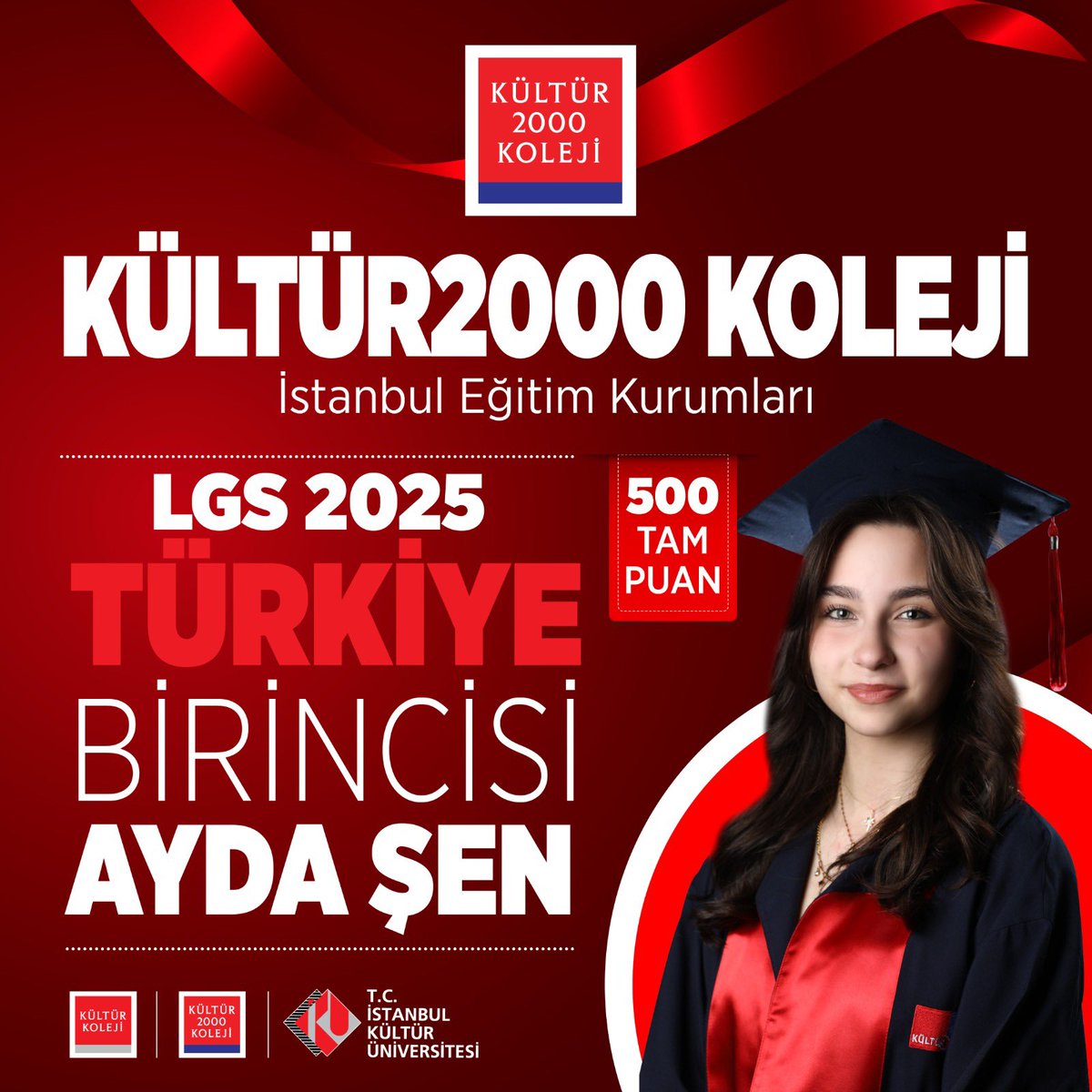Kültür2000 Koleji 8. sınıf öğrencimiz Ayda Şen , 2025 LGS’de 500 tam puan alarak Türkiye birincisi oldu! Öğrencimizi ve öğretmenlerimizi tebrik ederiz… <a href="/KulturKoleji/">Kültür Koleji</a> <a href="/IKUedu/">İstanbul Kültür Üniversitesi</a>