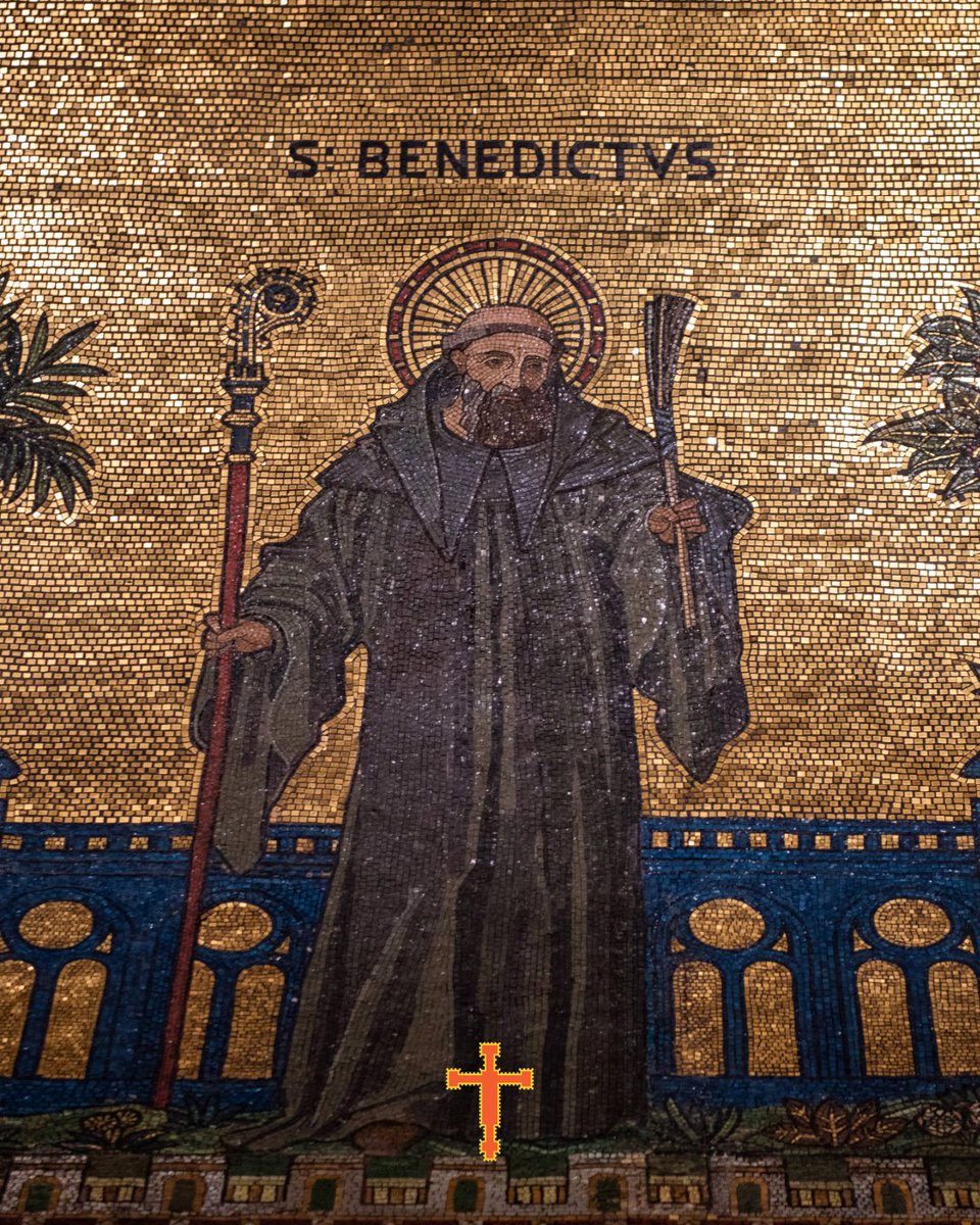 Today we celebrate the feast of St Benedict of Nursia, Patron of Europe and Father of Western Monasticisim.

Here, Benedict is pictured in the Chapel of Ss Gregory &amp; Augustine, the Benedictine Apostles of Britain.

St Benedict, pray for us.