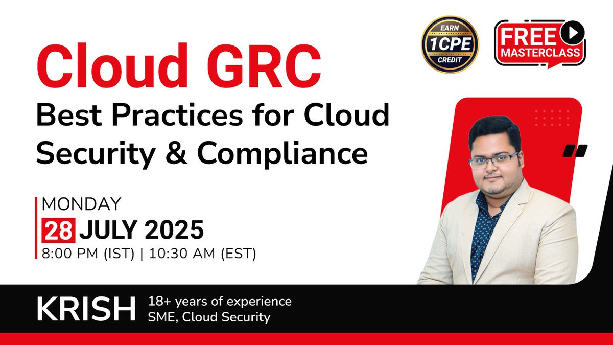 MKandari20235's tweet image. Cloud GRC: Best Practices for Cloud Security &amp;amp; Compliance

Register here -infosectrain.com/events/cloud-g…

#InfosecTrain #learntorise #CloudGRC #CloudSecurity #GRC #Compliance