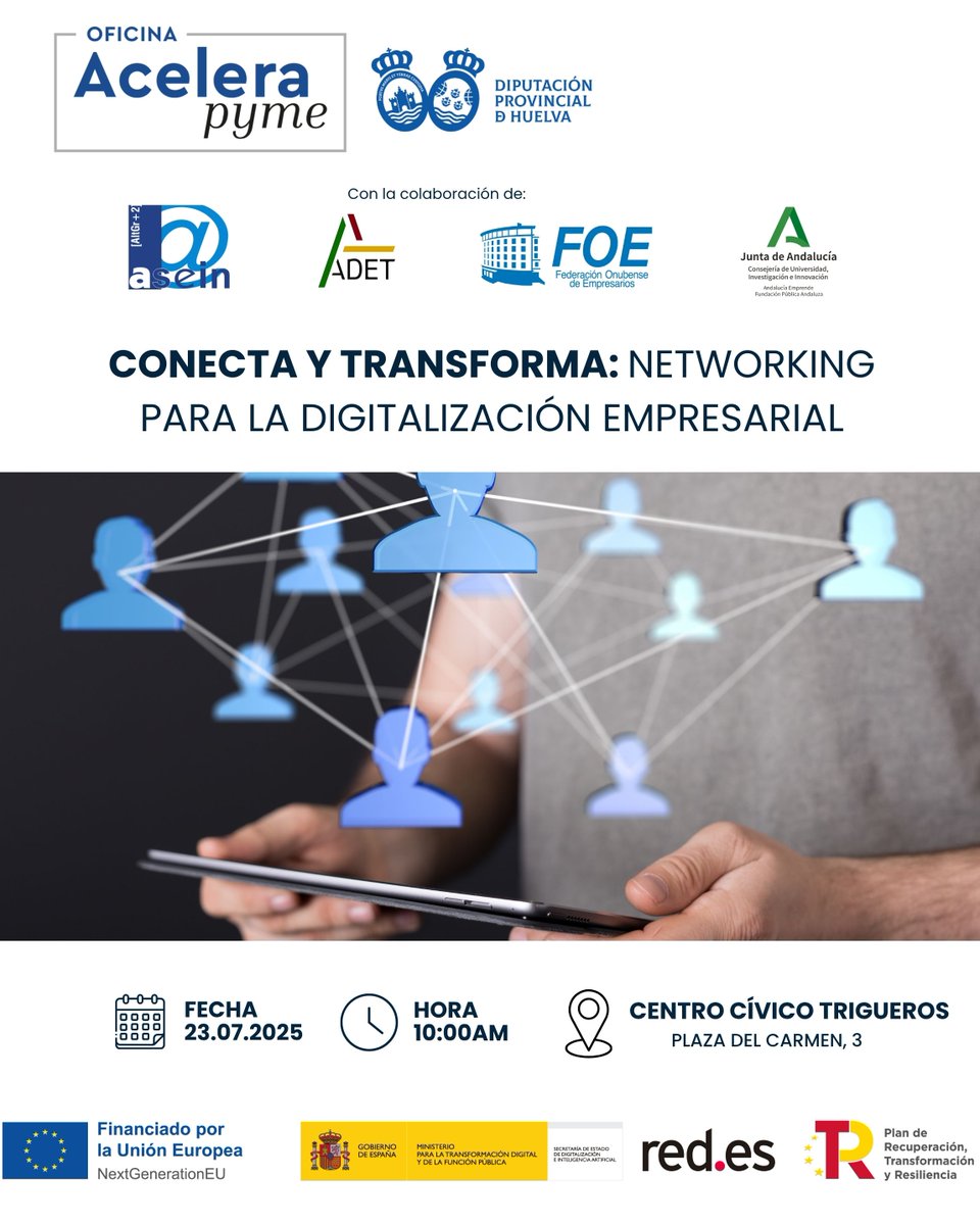 🔗 Si tienes una #pyme o eres #autónomo y quieres dar el salto digital🛜
🔔Inscríbete gratis al evento y da el paso hacia la           #transformacióndigital de tu negocio
📩 bit.ly/40KeHwh
 #NextGenerationEU #PlanDeRecuperación #Acelerapyme #PlandeDigitalizaciondePymes