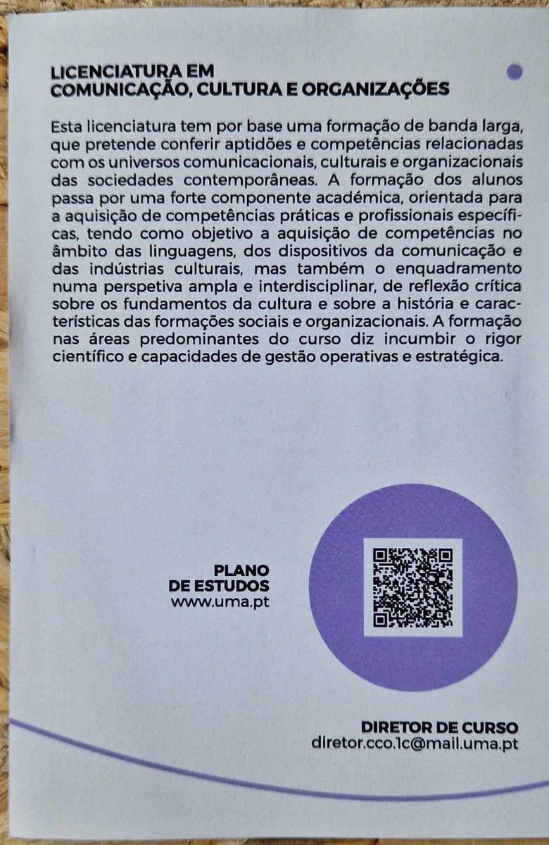 Universidade da Madeira 
Faculdade de Artes e Humanidades  

1.º Ciclo em Comunicação, Cultura e Organizações