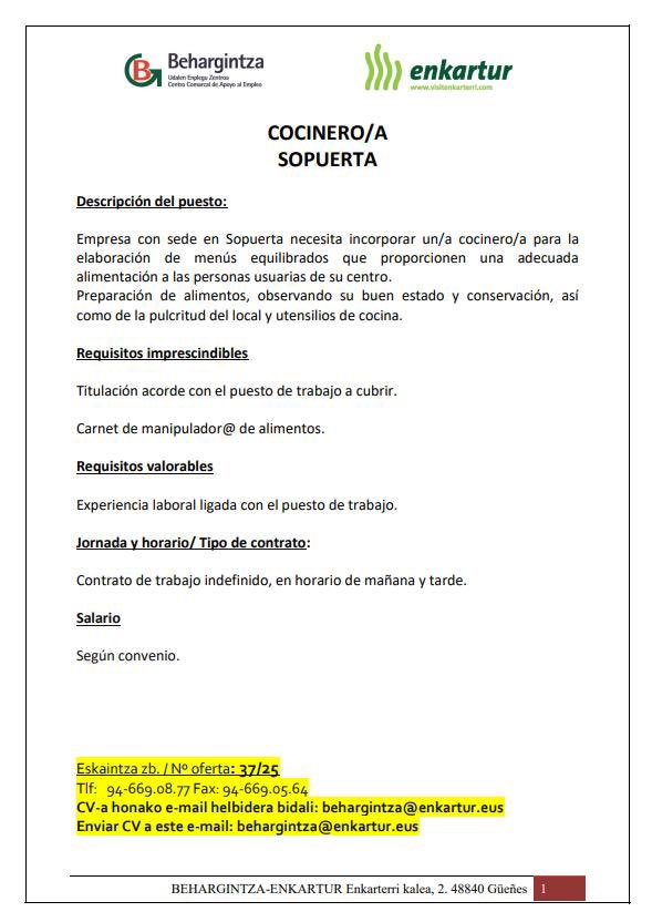 📢📢LAN ESKAINTZA / OFERTA DE EMPLEO
