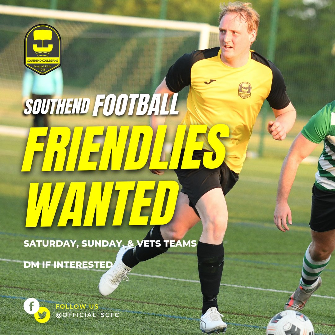 ⚽️ FRIENDLIES WANTED ⚽️

Our Saturday Reserves (Essex Olympian Div. 5) are looking for friendlies on the following dates:

📅 26 July '25 (away)
📅 9 Aug -25 (home or away

DM if you're interested