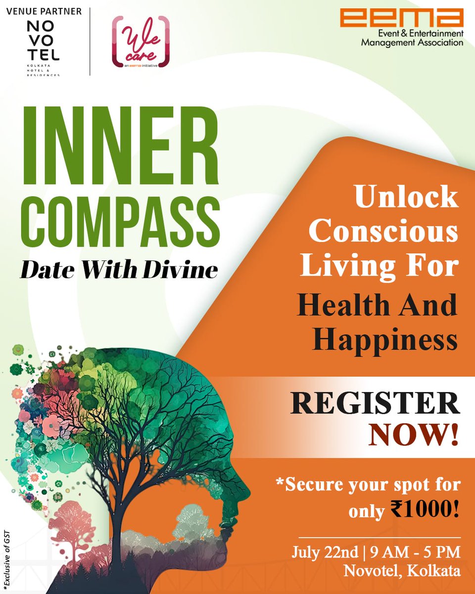 Your health and happiness are truly in your hands.

Understanding this vital connection, EEMA proudly presents Inner Compass: Date With Divine.

🗓July 22nd, 2025

⏰️9:00 - 5:00 PM

📍Novotel, Kolkata

Secure your spot for ₹1000 (exclusive of GST)!
 tktplz.com/innercompass