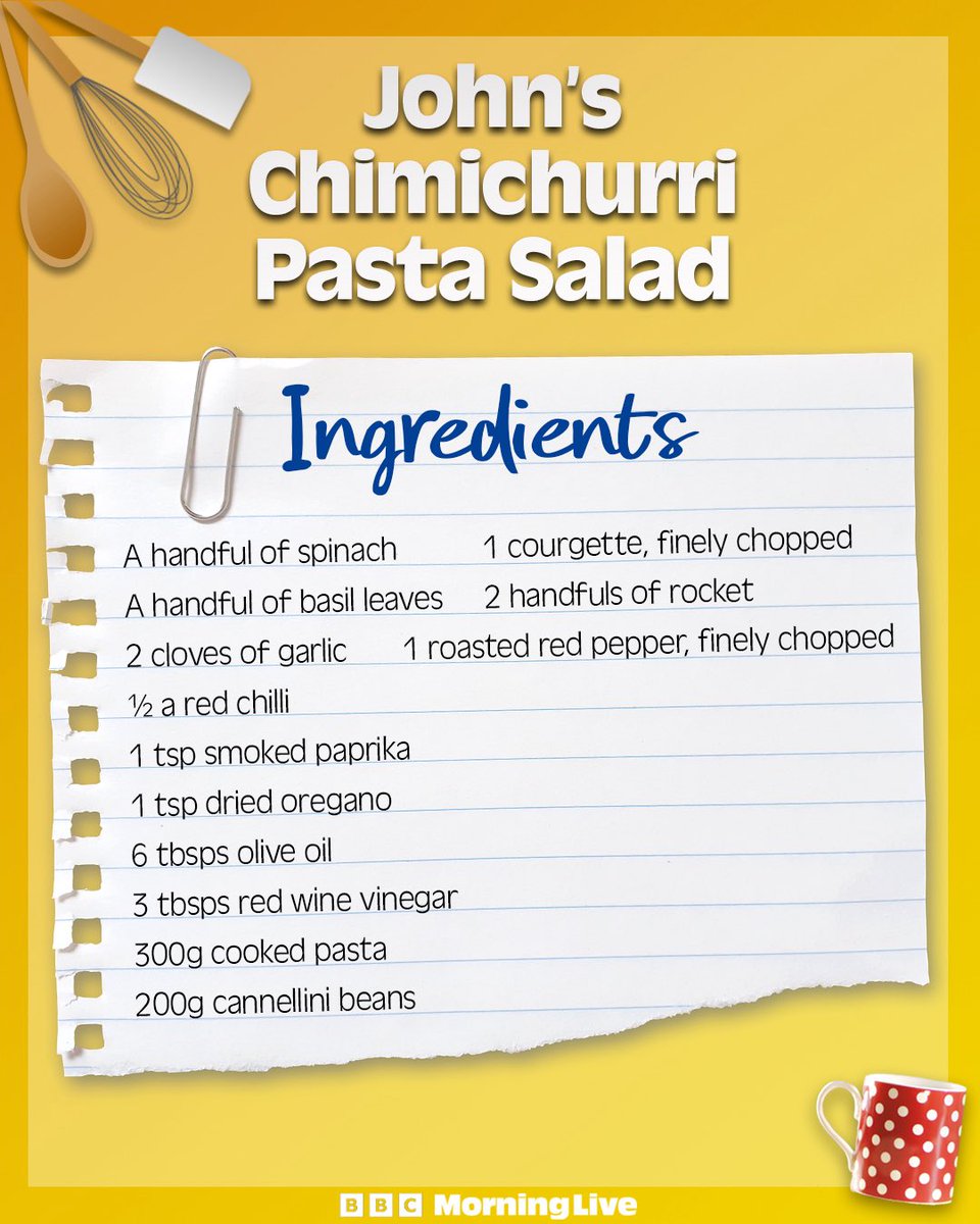 BBCMorningLive's tweet image. 🥒Here’s chef John Gregory Smith’s chimichurri pasta salad, the perfect fresh dish to serve up this summer!