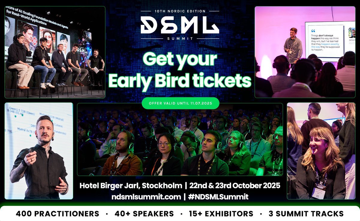 🚨 FINAL CALL – EARLY BIRD ENDS TODAY! 🚨
Don’t miss your last chance to get your Early Bird tickets for the leading Data Science and Machine Leaning event in the Nordics!

🔹 NDSML Summit 2025 – Stockholm | Oct 22–23
hubs.li/Q03vVYl50

#NDSMLSummit