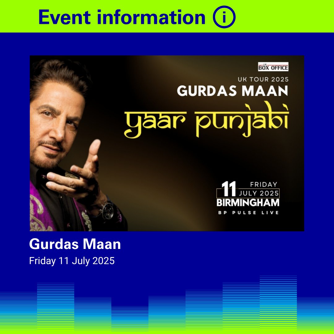 🎤 EVENT INFO 🎤

🎶 Gurdas Maan is coming to Birmingham tonight! Here’s all the event information you need!

⏰ Timings:
18:30 - Doors Open
20:00 - Show Starts
23:00 - Curfew

*Timings are subject to change

Visit our website for all information 👉 bit.ly/40CODTK