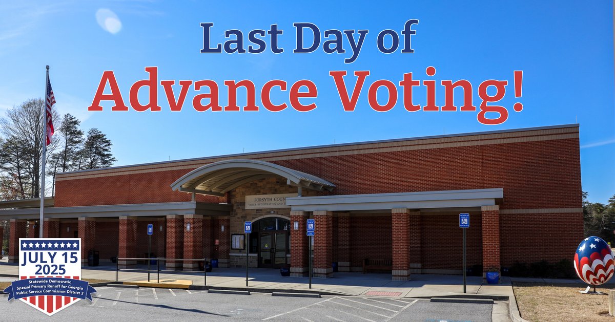 Today, Friday, July 11, is the final day to participate in Advance Voting for the July 15 statewide Democratic Special Primary Runoff for Georgia Public Service Commission (PSC) District 3.  

Learn more: ow.ly/g1p550WkB4E