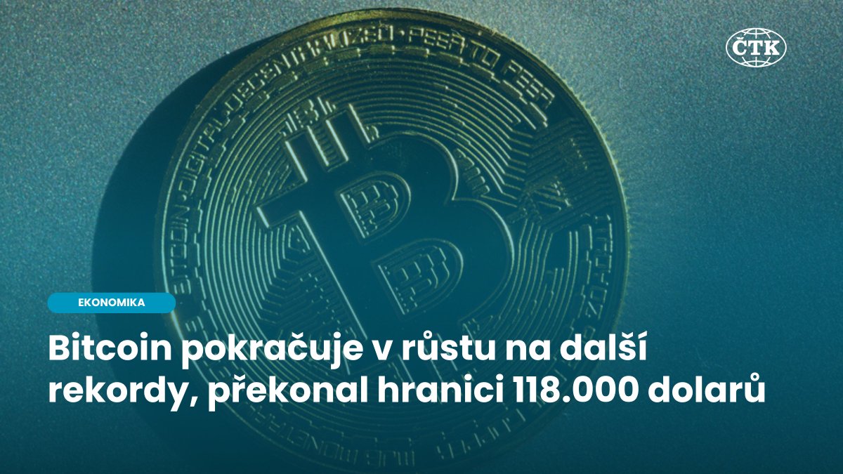 Cena bitcoinu dnes pokračuje v prudkém růstu. Dopoledne se vyšplhala na  další rekord, za uplynulých 24 hodin posílila zhruba o sedm procent a  dostala se nad 118.000 dolarů (2,49 milionu Kč), vyplývá