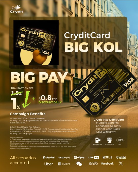 CryditCard Visa/Master——专为加密货币大举动打造的借记卡