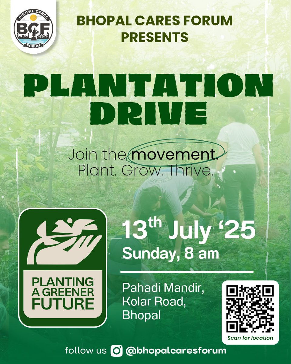 BplCaresForum's tweet photo. This Sunday we are organizing a plantation drive for our Green Future.

Location:- Pahadi Mandir, Kolar Road, Bhopal
https://t.co/aXppFPASzx
Date:- 13th July (Sunday)
Time :- 8:00 Α.Μ.

#treeplantation #BCF #BhopalCaresForum #plantation #BhopalForChange #bhopalcity #bhopal https://t.co/ffKoNPlFQY
