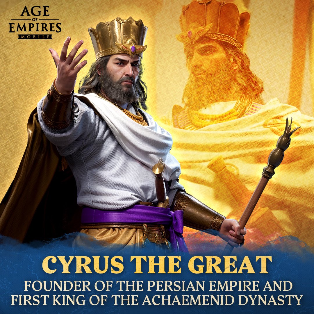 AOE_Mobile's tweet image. 🌬️ On the steppes of the Massagetae, fierce northern winds whip golden waves of grass that surge toward the horizon, one after another.
🐎Cyrus the Great stands atop a hill, mounted on a white Persian steed whose snow-white mane dances wildly in the wind.
🗡️Cyrus gently touches…