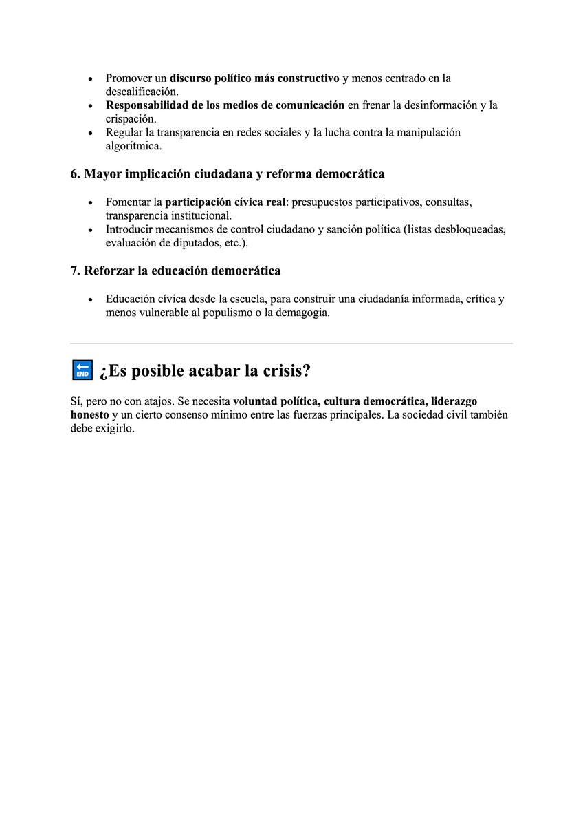 Le he preguntado a <a href="/ChatGPTapp/">ChatGPT</a> cómo podría solucionarse la enorme crisis política que vive España.
Me ha respondido lo siguiente.
Demuestra que la IA tiene más "sentido común" que nuestros dirigentes, demasiado ocupados con sus problemas de poder, influencia, etc.