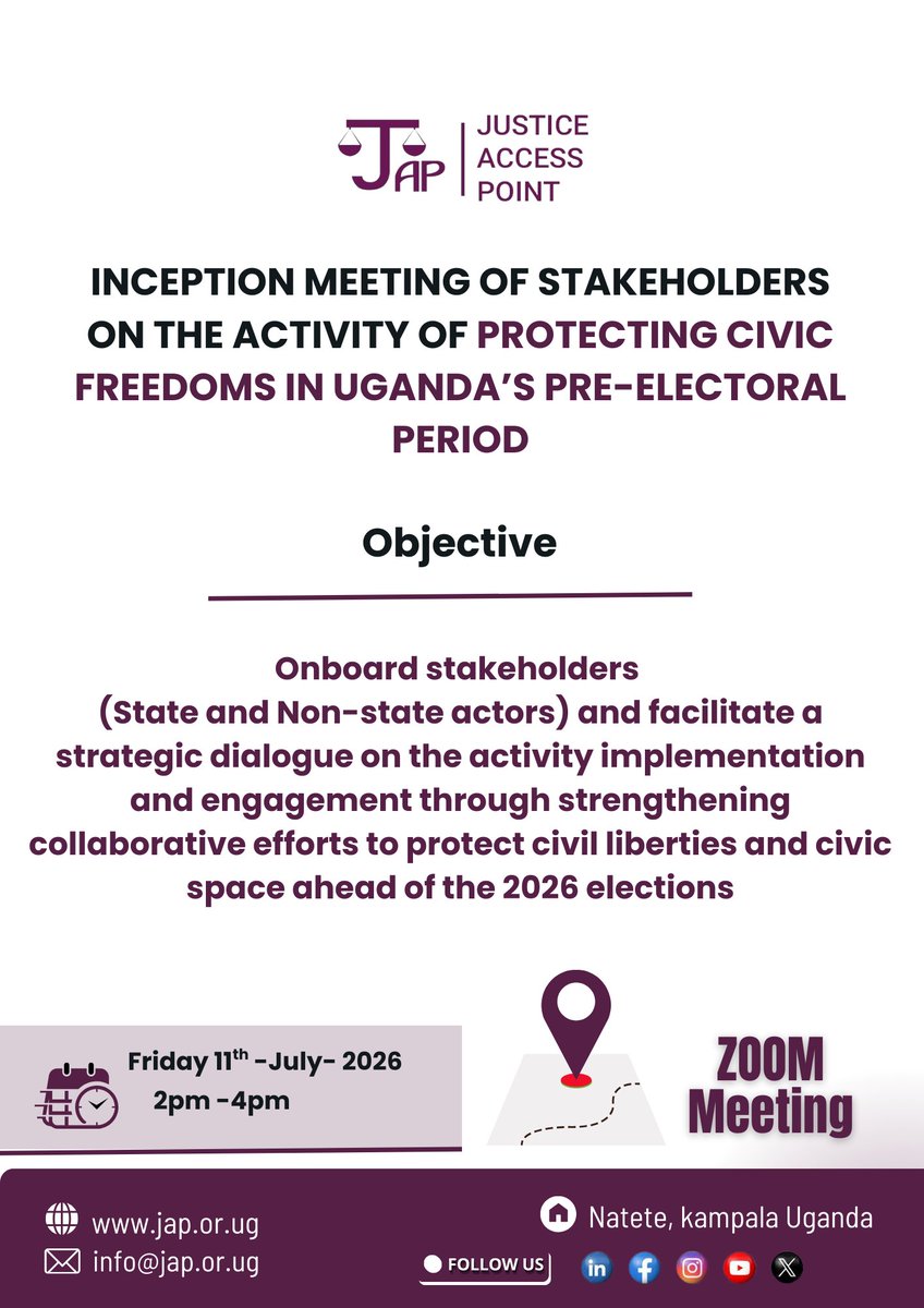 JusticessP's tweet image. Happening today; Snapshots of Rapid Response Support to civic space and liberties in context of pre-election phase.