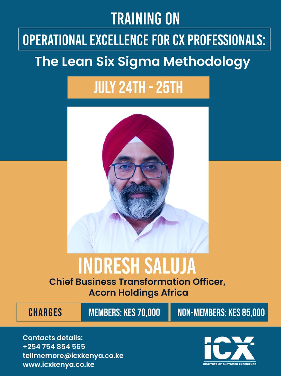 icx_kenya's tweet image. Want to drive real operational excellence in your CX strategy?

Join us for an exclusive Lean Six Sigma training with Indresh Saluja on July 24–25. 

 Members: 70K | Non-members: 85K
Register: zurl.co/d40da 

#CXProfessionals #LeanSixSigma #ICXKenya #CXExcellence