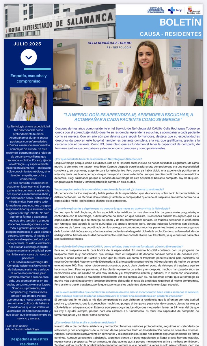 El Servicio de Nefrologia <a href="/NefrologiaSa/">Nefrologia Hospital Universitario de Salamanca</a> de Salamanca PRESENTE en el boletin de Julio 2025, en esta ocasión con el título CAUSA-Residentes.