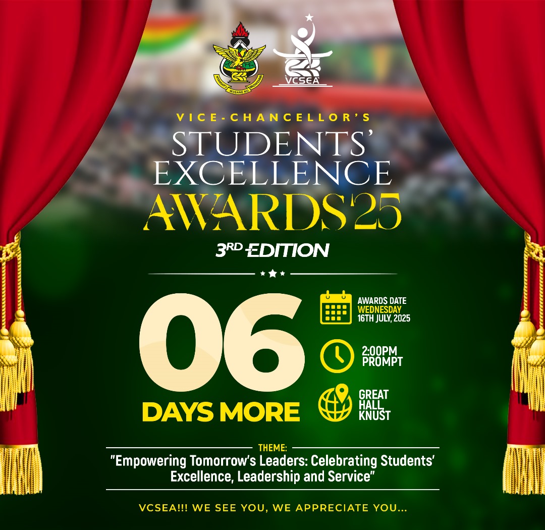 DoSA_KNUST's tweet image. Six (6) days to go.
VCSEA!!!
We see you, we appreciate you.
@knust_src @KNUSTGH @Thevokofficial @KNUST_Live @knustnewsfile @KNUSTNotice @watsuptek