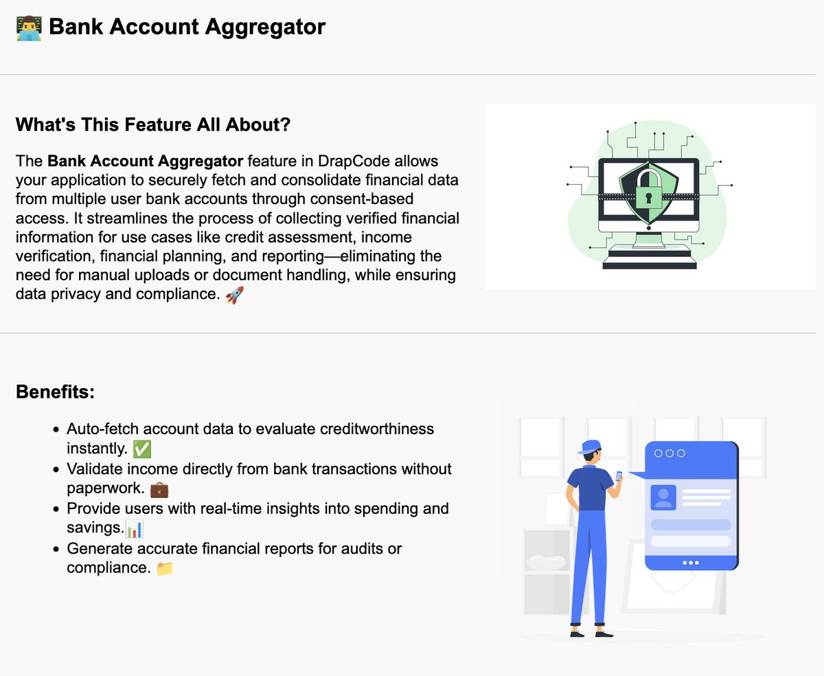 drapcode's tweet image. Our Newsletter #94 is here and we are back with exciting updated, mostly around AI 😃
✅AI Voice Agents based Onboarding,
✅Gemini AI LLM Integration,
✅Bank Accounts Aggregator Integration
✅Instant Access Control Access/Revoke feature,
and much more :)
Keep building 🦸♂️💪