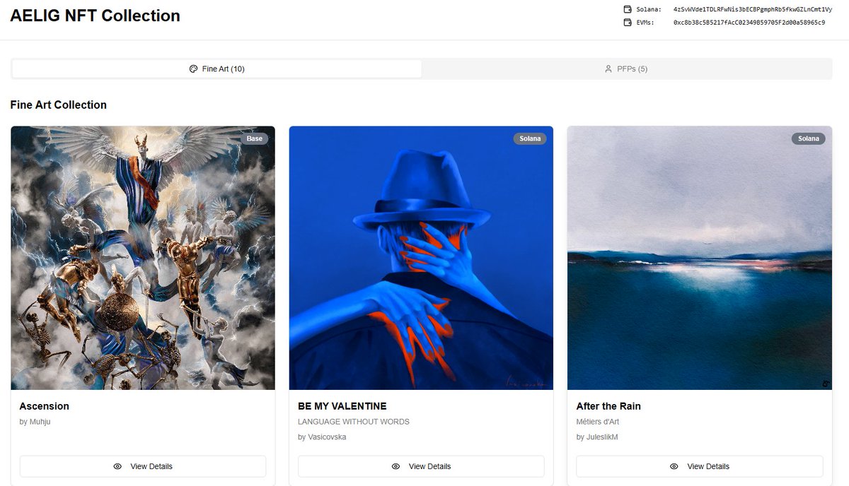 We've just launched our gallery page where you can explore the NFTs we've acquired and added to our treasury!! 🖼️

Whose are should we buy next? Tell us in the cooments 😌

Check out the link below! ⤵️
- gallery.aelig.art

#gallery #nft #nftart #artist