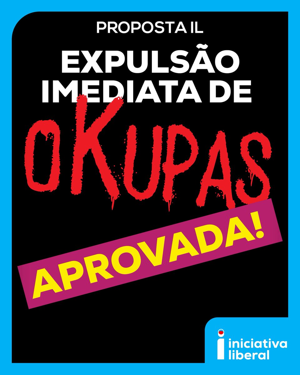 ✅ PROPOSTA IL: EXPULSÃO DE OKUPAS 

APROVADA

A defesa da propriedade privada é um pilar do Estado de Direito e está na declaração universal dos direitos do homem: "ninguém será arbitrariamente privado de sua propriedade.”

Mais uma vez, enquanto muitos falam, a Iniciativa
