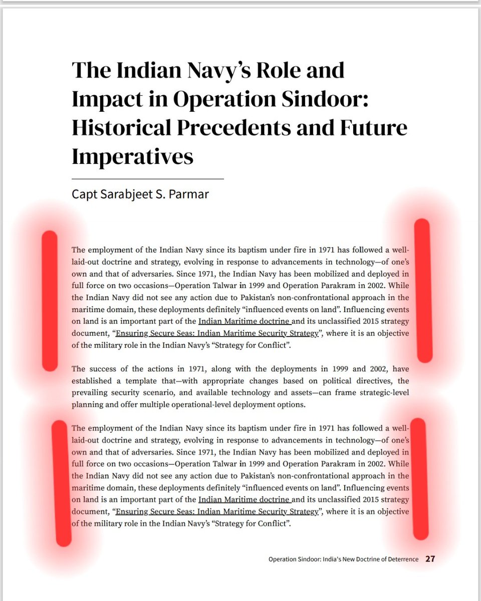 cyberpoe_'s tweet photo. Page 35 of the report repeats the exact same paragraph on the Indian Navy’s role twice in succession.
Repeating content again and again reflects a clear lack of proofreading and raises doubts about the seriousness of the editorial process.
#CyberPoe #FactCheck #OpSindoor https://t.co/tzrDF5F24z