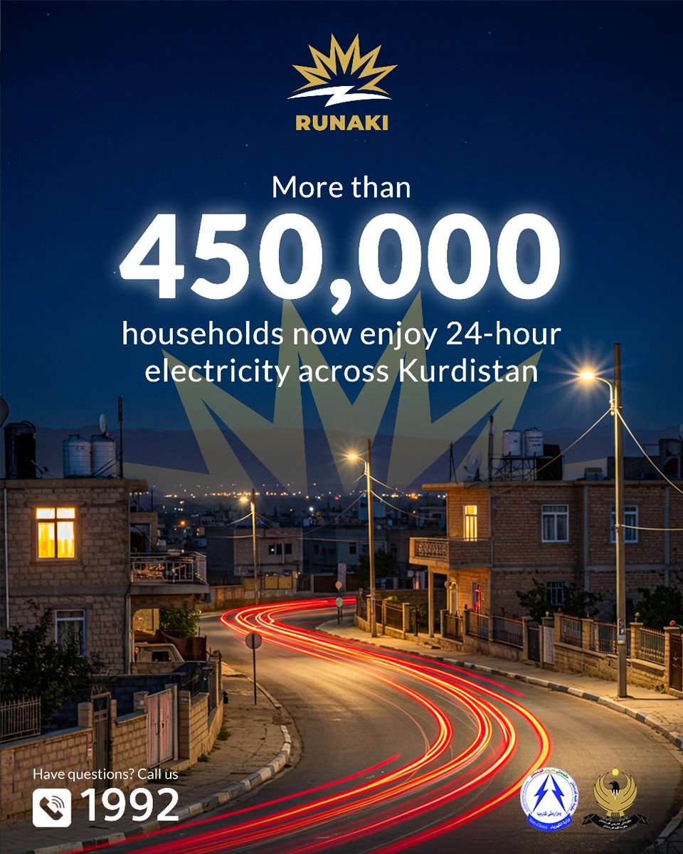 24-hour electricity is for improving the lives of families in the Kurdistan Region, and many homes across Kurdistan are now benefiting from it. #Runaki