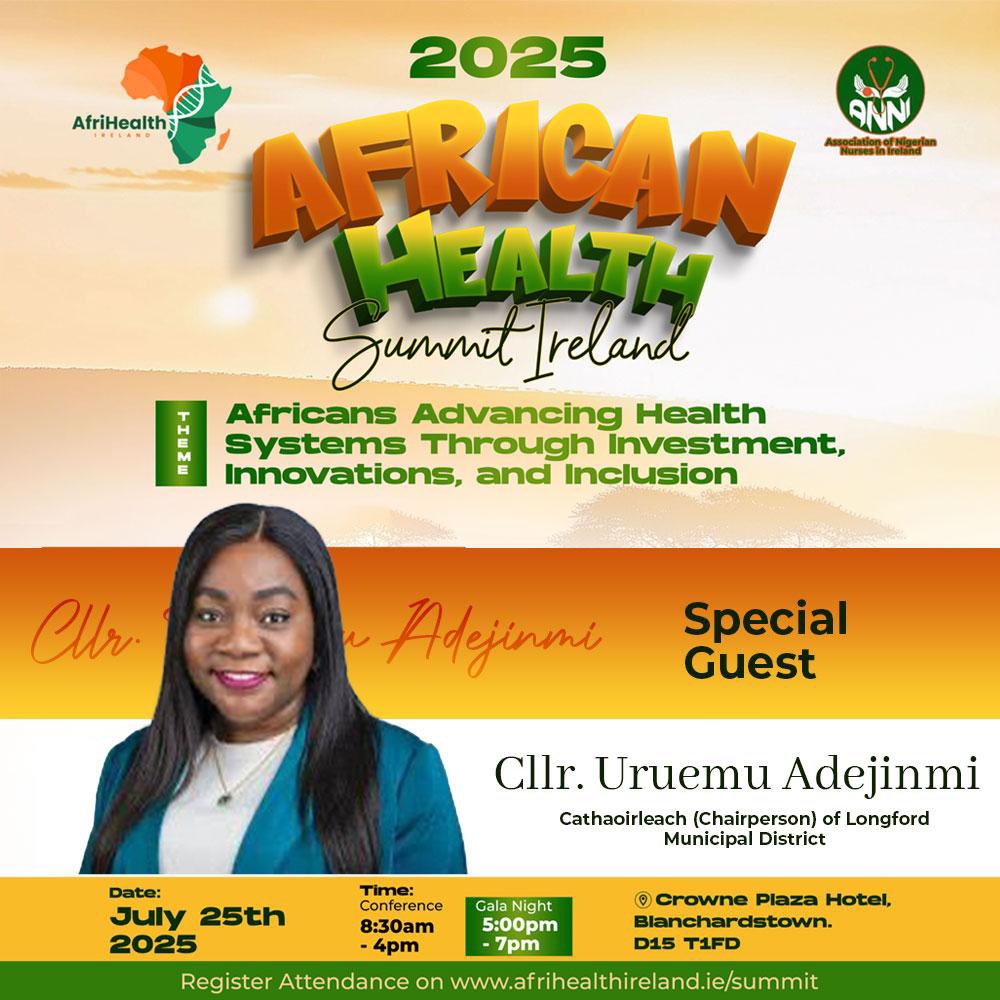 Association of Nigerian Nurses in Ireland (@anni_nurse) on Twitter photo We are honored to welcome <a href="/Raemmu/">Cllr. Uruemu Adejinmi</a> to the African Health Summit Ireland 2025! <a href="/AfriHealthIre/">African Health Summit Ireland</a>
🎟️ Haven’t registered yet?
Tap the link in our bio now to secure your seat – don’t miss this!
afrihealthireland.ie/summit/
#Inclusion
#Investment
#HealthInnovation We are honored to welcome <a href="/Raemmu/">Cllr. Uruemu Adejinmi</a> to the African Health Summit Ireland 2025! <a href="/AfriHealthIre/">African Health Summit Ireland</a>
🎟️ Haven’t registered yet?
Tap the link in our bio now to secure your seat – don’t miss this!
afrihealthireland.ie/summit/
#Inclusion
#Investment
#HealthInnovation